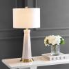 JONATHAN Y 29″ White/Brass Gold Modern Ceramic Column Table Lamp with Brass Gold Base, Elegant Bedside Lamp for Living Room Bedroom Nightstand, White Linen Shade, LED Bulb Included (JYL3046B)(Cream)
