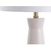 JONATHAN Y 29″ White/Brass Gold Modern Ceramic Column Table Lamp with Brass Gold Base, Elegant Bedside Lamp for Living Room Bedroom Nightstand, White Linen Shade, LED Bulb Included (JYL3046B)(Cream)