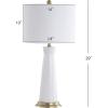 JONATHAN Y 29″ White/Brass Gold Modern Ceramic Column Table Lamp with Brass Gold Base, Elegant Bedside Lamp for Living Room Bedroom Nightstand, White Linen Shade, LED Bulb Included (JYL3046B)(White/Brass Gold)
