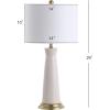 JONATHAN Y 29″ White/Brass Gold Modern Ceramic Column Table Lamp with Brass Gold Base, Elegant Bedside Lamp for Living Room Bedroom Nightstand, White Linen Shade, LED Bulb Included (JYL3046B)(Cream)
