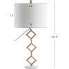 JONATHAN Y 29.5″ Gold Modern Geometric Table Lamp with Marble Base, Glam Diamante Metal Diamond Silhouette Lamp for Bedroom Living Room, White Linen Shade, LED Bulb Included JYL1080A