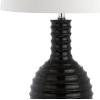 JONATHAN Y 29.5″ White Ceramic LED Table Lamp for Living Room Bedroom Decor, Modern Ribbed Sculptural Design with White Linen Shade, Large Bedside Nightstand Lamp JYL8020A(Black)