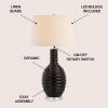 JONATHAN Y 29.5″ White Ceramic LED Table Lamp for Living Room Bedroom Decor, Modern Ribbed Sculptural Design with White Linen Shade, Large Bedside Nightstand Lamp JYL8020A(Black)