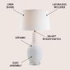 JONATHAN Y 29.5″ White Ceramic LED Table Lamp for Living Room Bedroom Decor, Modern Ribbed Sculptural Design with White Linen Shade, Large Bedside Nightstand Lamp JYL8020A(White)