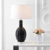 JONATHAN Y 29.5″ White Ceramic LED Table Lamp for Living Room Bedroom Decor, Modern Ribbed Sculptural Design with White Linen Shade, Large Bedside Nightstand Lamp JYL8020A(Black)