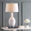 JONATHAN Y 29.5″ White Ceramic LED Table Lamp for Living Room Bedroom Decor, Modern Ribbed Sculptural Design with White Linen Shade, Large Bedside Nightstand Lamp JYL8020A(White)
