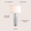JONATHAN Y 30″ Silver Isabella Studded Glass Table Lamp, Contemporary Glam Silver Leaf Base with White Linen Drum Shade for Bedroom Living Room, LED Bulb Included JYL1013A