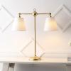 JONATHAN Y 31″ Gold 2-Light Contemporary Farmhouse Adjustable Iron Library LED Table Lamp, White Linen Shades for Living Room Office Sideboard, LED Bulbs Included JYL3074A