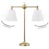 JONATHAN Y 31″ Gold 2-Light Contemporary Farmhouse Adjustable Iron Library LED Table Lamp, White Linen Shades for Living Room Office Sideboard, LED Bulbs Included JYL3074A