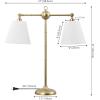 JONATHAN Y 31″ Gold 2-Light Contemporary Farmhouse Adjustable Iron Library LED Table Lamp, White Linen Shades for Living Room Office Sideboard, LED Bulbs Included JYL3074A