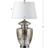 JONATHAN Y 31″ Mercury Silver Glass Table Lamp, Modern Glam Urn Bedside Lamp for Living Room, Bedroom, White Linen Drum Shade, Chrome Finish, LED Bulb Included JYL1014A