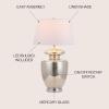 JONATHAN Y 31″ Mercury Silver Glass Table Lamp, Modern Glam Urn Bedside Lamp for Living Room, Bedroom, White Linen Drum Shade, Chrome Finish, LED Bulb Included JYL1014A