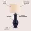 JONATHAN Y 31″ Navy Blue Ceramic and Crystal Table Lamp, Contemporary Slender Vase Bedside Lamp for Living Room, White Linen Drum Shade, UL Listed, LED Bulb Included JYL8017A
