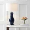 JONATHAN Y 31″ Navy Blue Ceramic and Crystal Table Lamp, Contemporary Slender Vase Bedside Lamp for Living Room, White Linen Drum Shade, UL Listed, LED Bulb Included JYL8017A