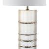 JONATHAN Y 31″ Silver Leaf Resin Table Lamp, Modern Farmhouse Wrapped Rope Bedside Lamp for Living Room Bedroom, White Linen Drum Shade, UL Listed, LED Bulb Included JYL1012A
