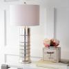 JONATHAN Y 31″ Silver Leaf Resin Table Lamp, Modern Farmhouse Wrapped Rope Bedside Lamp for Living Room Bedroom, White Linen Drum Shade, UL Listed, LED Bulb Included JYL1012A