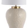 JONATHAN Y 31.5″ Cream Ceramic Palm Leaf Table Lamp, Bohemian Cottage Tropical Pattern Lamp for Bedroom Living Room, White Linen Empire Shade, LED Bulb Included JYL6617A