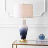 JONATHAN Y 31.5″ White/Gray Dip Dye Ceramic Table Lamp for Living Room, Large Bedside Lamp for Bedroom with White Linen Drum Shade, Traditional End Table Light, LED Bulb (JYL3017B)(Blue)
