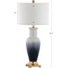 JONATHAN Y 31.5″ White/Gray Dip Dye Ceramic Table Lamp for Living Room, Large Bedside Lamp for Bedroom with White Linen Drum Shade, Traditional End Table Light, LED Bulb (JYL3017B)(Blue)