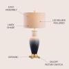 JONATHAN Y 31.5″ White/Gray Dip Dye Ceramic Table Lamp for Living Room, Large Bedside Lamp for Bedroom with White Linen Drum Shade, Traditional End Table Light, LED Bulb (JYL3017B)(Blue)