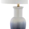 JONATHAN Y 31.5″ White/Gray Dip Dye Ceramic Table Lamp for Living Room, Large Bedside Lamp for Bedroom with White Linen Drum Shade, Traditional End Table Light, LED Bulb (JYL3017B)(Blue)