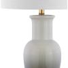 JONATHAN Y 31.5″ White/Gray Dip Dye Ceramic Table Lamp for Living Room, Large Bedside Lamp for Bedroom with White Linen Drum Shade, Traditional End Table Light, LED Bulb (JYL3017B)(Gray)