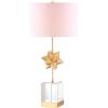 JONATHAN Y 32″ Clear and Gold Leaf Crystal Table Lamp, Hollywood Regency Starburst Metal Bedside Lamp with White Linen Drum Shade for Living Room, LED Bulb Included JYL5006A