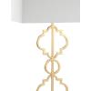 JONATHAN Y 32″ Gold Selina Ogee Trellis LED Table Lamp, Glam Modern Iron Geometric Lamp for Living Room Bedroom, White Linen Rectangle Shade, LED Bulb Included JYL3072A