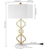 JONATHAN Y 32″ Gold Selina Ogee Trellis LED Table Lamp, Glam Modern Iron Geometric Lamp for Living Room Bedroom, White Linen Rectangle Shade, LED Bulb Included JYL3072A