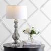 JONATHAN Y 32″ Gray Murano Style Swirled Glass Table Lamp, Glam Transitional Crystal Bedside Lamp with White Faux Silk Drum Shade for Living Room, LED Bulb Included JYL2063A