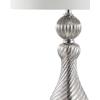 JONATHAN Y 32″ Gray Murano Style Swirled Glass Table Lamp, Glam Transitional Crystal Bedside Lamp with White Faux Silk Drum Shade for Living Room, LED Bulb Included JYL2063A