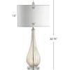 JONATHAN Y 32.75″ Champagne Glass Table Lamp, Traditional Teardrop Crystal Bedside Lamp with White Faux Silk Drum Shade for Living Room, UL Listed, LED Bulb Included JYL2070A