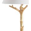 JONATHAN Y 33.5″ Gold Leaf Resin LED Table Lamp, Glam Transitional Nature-Inspired Design for Living Room Bedroom Nightstand, White Linen Shade, LED Bulb Included, UL Listed JYL3069A