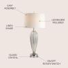 JONATHAN Y 33.5″ Smoked Grey Glass/Crystal Table Lamp, Traditional Fluted Glass Column with White Faux Silk Drum Shade, Chrome Base for Living Room, LED Bulb Included JYL2066A