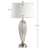 JONATHAN Y 33.5″ Smoked Grey Glass/Crystal Table Lamp, Traditional Fluted Glass Column with White Faux Silk Drum Shade, Chrome Base for Living Room, LED Bulb Included JYL2066A