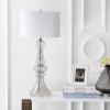 JONATHAN Y 35″ Smoke Gray Curved Glass Table Lamp for Living Room, Large Modern Bedside Lamp for Bedroom Nightstand, White Linen Drum Shade, LED Bulb Included (JYL4012E)(Smoke Gray)
