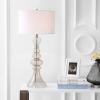 JONATHAN Y 35″ Smoke Gray Curved Glass Table Lamp for Living Room, Large Modern Bedside Lamp for Bedroom Nightstand, White Linen Drum Shade, LED Bulb Included (JYL4012E)(Smoke Gray)