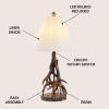 JONATHAN Y JYL8501A 26″ Rustic Faux Antler Table Lamp, Brown Resin Bedside Lamp for Living Room, Bedroom Nightstand, Farmhouse End Table Desk Lamp with White Linen Empire Shade, LED Bulb Included