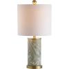JONATHAN Y 20.5″ Gray/Green Swirl Ceramic LED Table Lamp, Contemporary Marbled Glaze Bedside Lamp for Living Room, Bedroom, White Linen Shade, Brass Gold Base, LED Bulb Included JYL3012A
