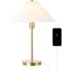 JONATHAN Y 21.25″ Brass Gold Modern Glam Metal Column LED Table Lamp with USB Charging Port, Scandinavian Minimalist Bedside Lamp, White Pleated Shade, LED Bulb Included JYL1149A