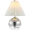JONATHAN Y 22.5″ Smoke Gradient/Chrome Glass Table Lamp for Living Room Bedroom, Mid-Century Modern Glam Globe Lamp with White Linen Pleated Shade, LED Bulb Included JYL1139A