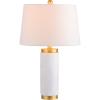 JONATHAN Y 23″ White/Brass Gold Marble LED Table Lamp, Contemporary Modern Glam Column Lamp with White Linen Drum Shade for Living Room Bedroom, LED Bulb Included, UL Listed JYL5022A