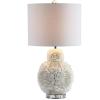 JONATHAN Y 24″ Cream Seashell Rosette LED Table Lamp, Coastal Floral Mosaic Resin and Crystal Bedside Lamp for Living Room, White Linen Drum Shade, LED Bulb Included JYL1049A
