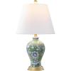 JONATHAN Y 24″ Green/White French Country Ceramic Floral Urn Table Lamp, White Linen Shade, Chinoiserie Ginger Jar Bedside Lamp for Living Room Bedroom, LED Bulb (JYL3009F)(Green/White)