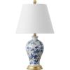 JONATHAN Y 24″ Green/White French Country Ceramic Floral Urn Table Lamp, White Linen Shade, Chinoiserie Ginger Jar Bedside Lamp for Living Room Bedroom, LED Bulb (JYL3009F)(Blue/White)