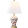 JONATHAN Y 24″ Green/White French Country Ceramic Floral Urn Table Lamp, White Linen Shade, Chinoiserie Ginger Jar Bedside Lamp for Living Room Bedroom, LED Bulb (JYL3009F)(White/Red)