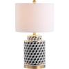 JONATHAN Y 24.5″ Black/White Tumbling Block Ceramic LED Table Lamp, Modern Transitional Ginger Jar Lamp for Living Room Bedroom, White Linen Shade, LED Bulb Included JYL3048A