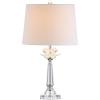 JONATHAN Y 24.5″ Clear Crystal LED Table Lamp, Hollywood Regency Modern Glam Candlestick Lamp with White Linen Drum Shade for Living Room Bedroom, LED Bulb Included JYL2016A