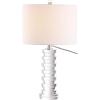 JONATHAN Y 25″ Clear Crystal Staggered Geometric Column LED Table Lamp, Modern Glam Bedside Lamp for Living Room Bedroom, White Linen Drum Shade, Chrome, LED Bulb Included JYL5020A