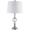 JONATHAN Y 25.5″ Clear Crystal and Chrome Table Lamp, Glam Faceted Sphere Bedside Lamp with White Linen Drum Shade for Living Room, Bedroom, LED Bulb Included, UL Listed JYL5036A